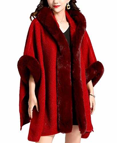 Gragengs Hooded Cloak Faux Rabbit Fur Cape Coat Cardigan Poncho for Women Wool Warm