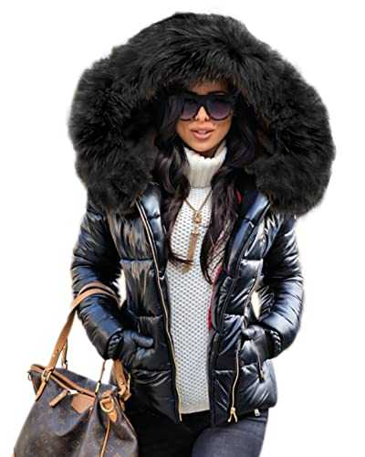Aox Women Winter Faux Fur Hood Puffer Down Coat Lady Thick Quilted Padded Jacket Zip Parka