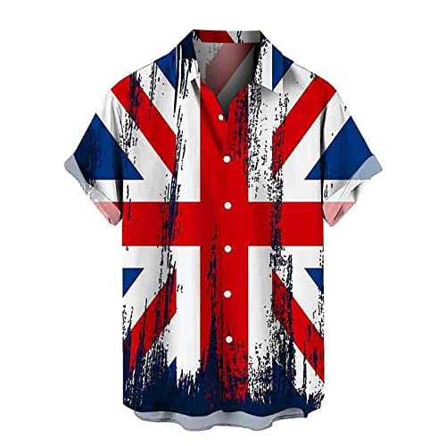 NQyIOS Men's Summer Casual Independence Day Flag Print Shirt Short Sleeve Turn Down Collar Shirt Mens Flannel Shirts Long Sleeve
