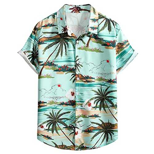 NQyIOS Men's Shirt Short Sleeves Printed Button Down Summer Beach Dress Shirts X 1