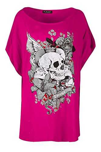 Fashion Star Womens Printed Direct Batwing Sleeve Oversized Baggy Top Tshirt