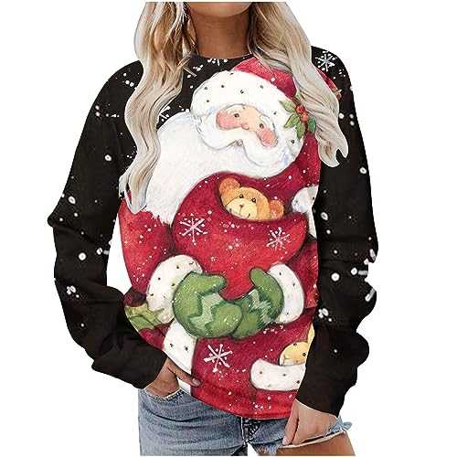 AMhomely Womens Christmas Tops 3/4 Sleeve Summer Tops Crewneck Ladies Christmas Jumper Funny Graphic Snowman Xmas Sweatshirt Crew Neck Pullover Tops Blouse Christmas T Shirt for Women UK