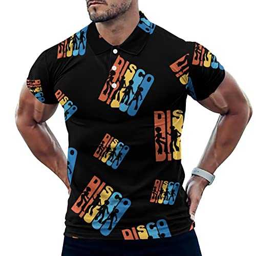 Retro 1970's Disco Casual Polo Shirts for Men Slim Fit Short Sleeve T-Shirt Quick Dry Golf Tops Tees
