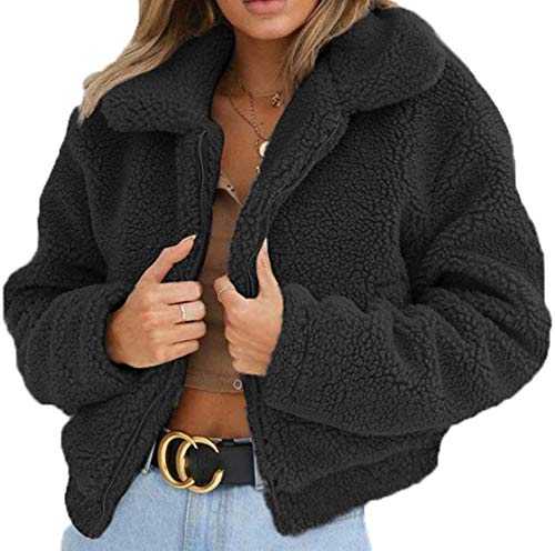 Women's Coat Fleece Jacket Sherpa Fuzzy Faux Shearling Lapel Zipper Casual Winter Warm Oversized Outwear