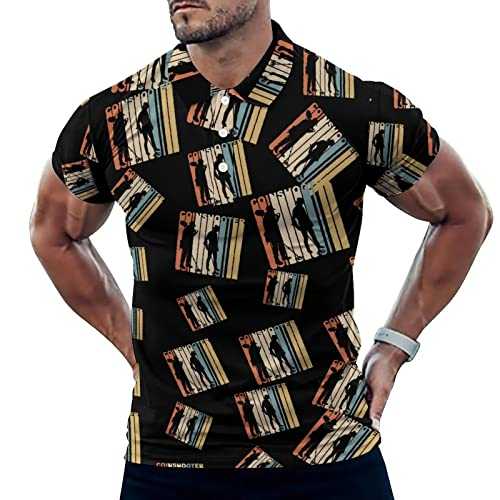 Retro 1970's Coin Shooter Casual Polo Shirts for Men Slim Fit Short Sleeve T-Shirt Quick Dry Golf Tops Tees