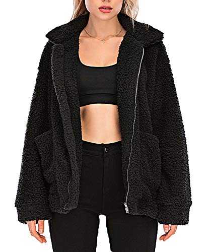 Womens Warm Casual Fleece Faux Fur Jacket Oversized Shearling Winter Coat for Women Long Sleeve Zipper Teddy Outwear