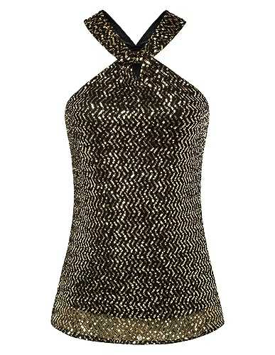 GRACE KARIN Women Glitter Sequins Sparkle Vest Sleeveless Halter Neck Camisole Tank Tops for Club Party
