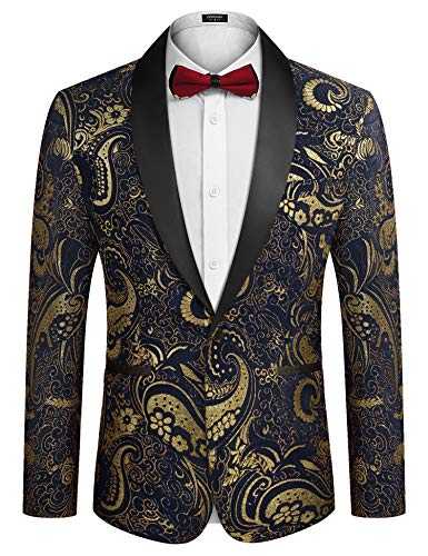 Coofandy Men's Floral Dress Suit Luxury Embroidered Wedding Blazer Dinner Tuxedo Jacket for Party