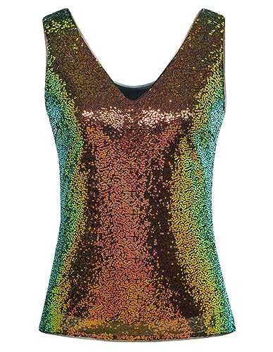 GRACE KARIN Ladies Sparkly Sequin Vest Tops V Neck Sleeveless Evening Tank Top for Party