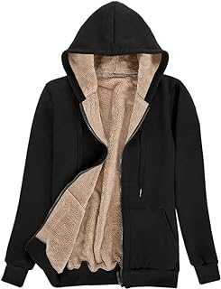 AOTORR Ladies Plain Hoodie Winter Warm Fleece Lined Zip Up Jacket Coat for Women
