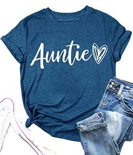 Auntie T Shirt Women Cute Love Heart Print Bless Aunt Tops Tees Casual Short Sleeve Vacation Shirts Tops