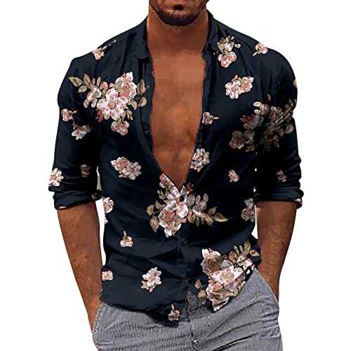 NQyIOS Men's Hawaiianss Floral Shirts Button Down Tropical Holiday Beach Shirts Summer Outfits Long Neck Shirt