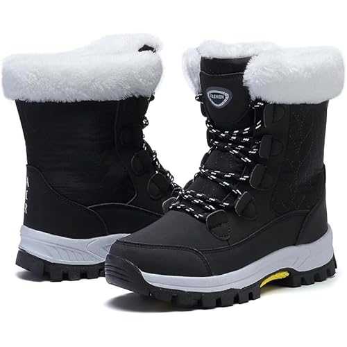 Maxome Snow Boots Womens Winter Boots Waterproof Fur Lined Ankle Boots Mid Calf Outdoor Women Walking Boots Non-Slip Lightweight for Ladies Girls Booties