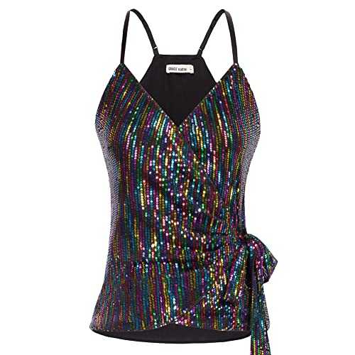 GRACE KARIN Women's Spaghetti Tops V-Neck Sequin Bow Camisole Tank Top Sparkle Party CL1460A22JSY