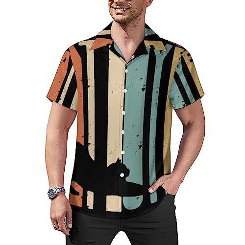Retro 1970's Cat Lover Men's Casual Button-Down Shirts Short Sleeve Cuban Collar Tees Tops Hawaiian T-Shirt
