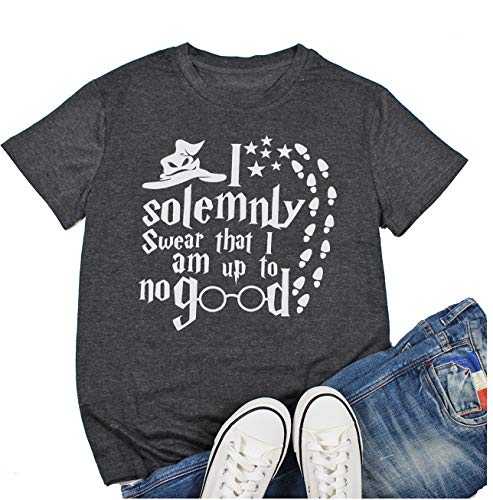 I Solemnly Swear That I Am Up to No Good T-Shirt Women Funny Halloween Letter Print Orange Tee Tops