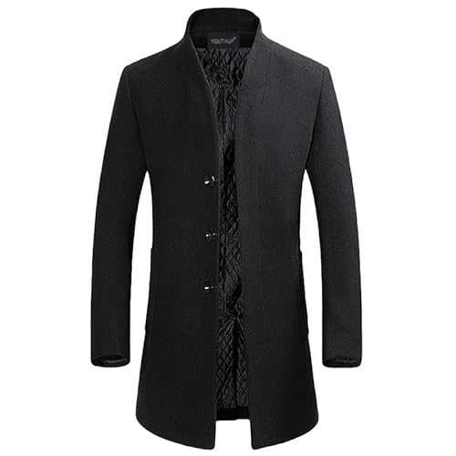 YOUTHUP Men's Coat Winter Thick Wool Trench Coat Mid-Length Slim Fit Padded Warm Casual Peacoat