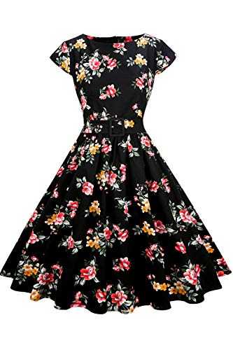 AXOE Women Vintage Dresses 40s 50s Style Floral Cotton F01, UK Size 16, XXL