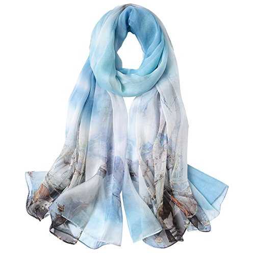 STORY OF SHANGHAI Women's Mulberry Flower Print Large Silk Shawl Scarf Wraps 68 * 43 Inches