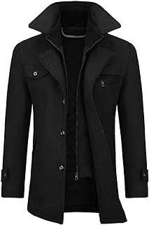 Allthemen Mens Winter Padded Coat Wool Trench Overcoat Mid Length Coat Jacket Casual Slim Fit Coat Jacket