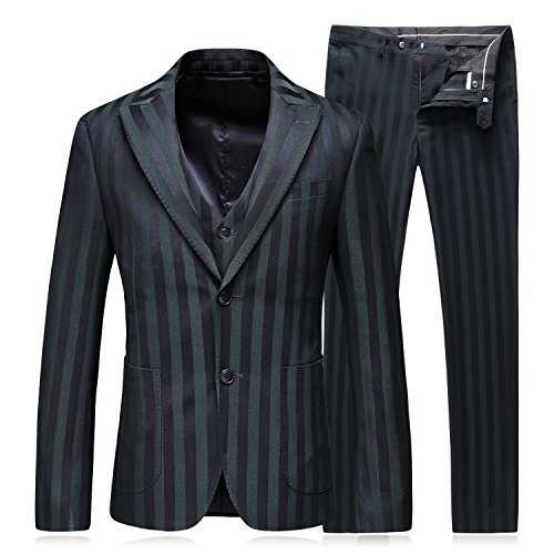 MOGU Mens Dress Stripe Slim Fit Suits 2 Button 3 Piece Suits