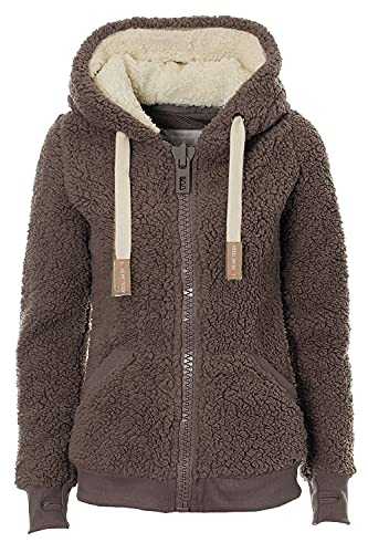 kooosin Women's New hooded sherpa jacket women Casual Winter Warm Soft Teddy Coat Zip Up Hooded Sweatshirt Jacket Coat