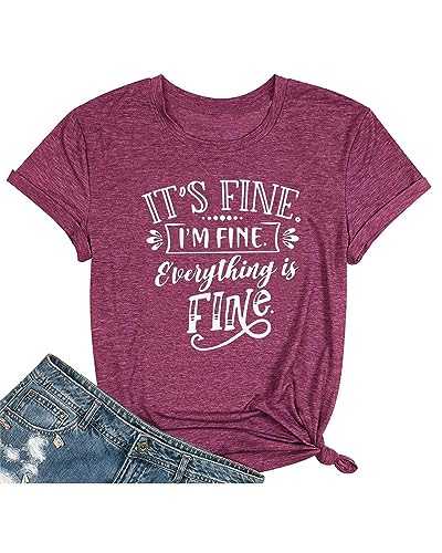 Qrupoad Womens Sarcastic T-Shirt Its Fine I'm Fine Everything is Fine Graphic Tee Summer Casual Funny Saying Tops