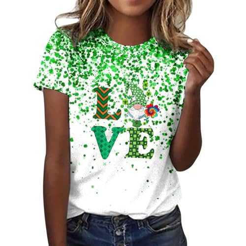 St. Patricks's Day T Shirt For Women Fashion Casual Lightweight Comfortable Tunic Tops Short Sleeve Round Neck Shamrock Leprechaun Printed T Shirt Elegant Loose Soft Top Blouse Holiday Party Tee Shirt