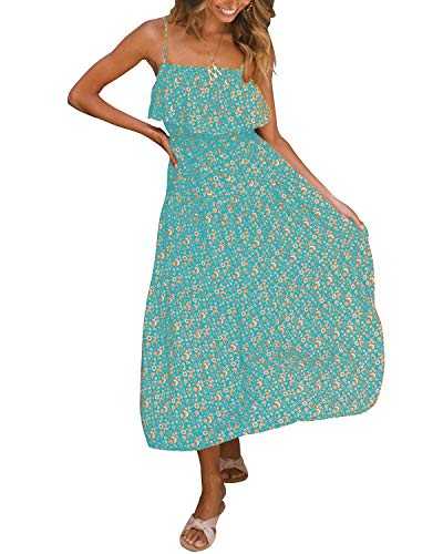 YOINS Women Sleeveless Spaghetti Strap Maxi Dress Sexy Floral Print Backless Beach Dress Beachwear Sundresses a~Green Large