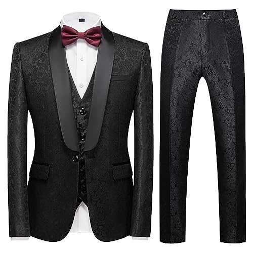 Men's Suits 3 Piece Regular Fit Skinny Paisley Jacquard Tuxedo Suit for Wedding Casual Business Dinner Party Tuxedo Suit Set