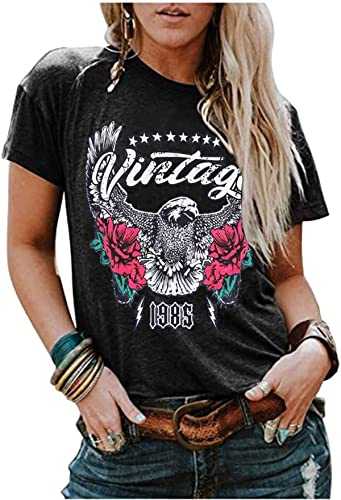 Women's Country Music Shirt Vintage Letters Graphic Music City Tshirt Tops Music Lovers Summer Vacation Shirt Tee