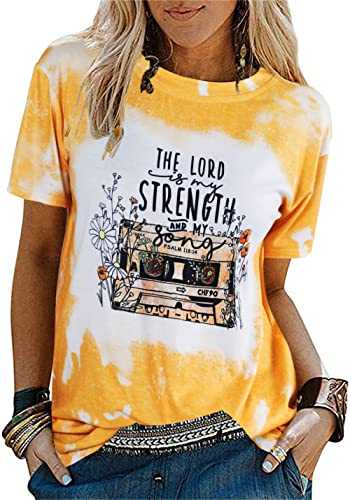 UNIQUEONE The Lord is My Strength and My Song T-Shirt Women Short Sleeve Letter Print Funny Casual Tee Blouse