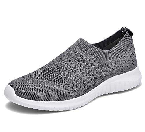 TIOSEBON Mens Trainers Gym Running Shoes - Elastic Lightweight Slip-On Walking Sneakers