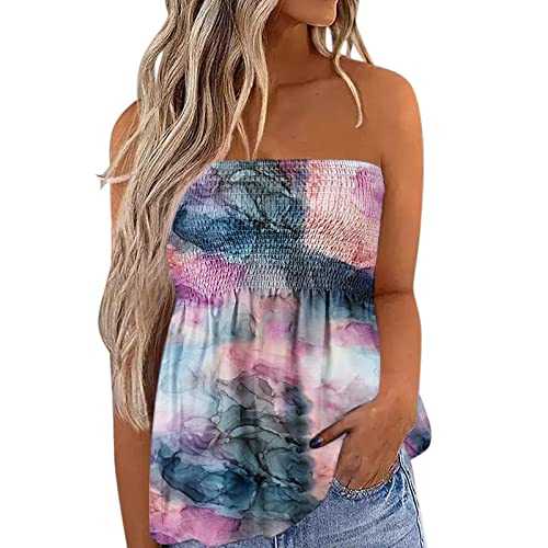 Striped Strapless Tube Tops for Women Pleated Stretch Strapless Tanks Top Backless Sexy Casual Bandeau Top Summer Tunic Tanks Blouse fit Vacation or Party Women Tanks top