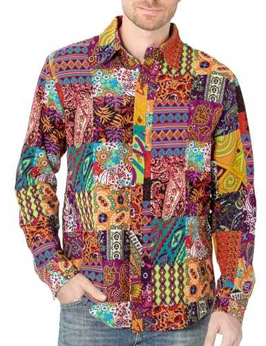 COSAVOROCK Mens Hippie Floral Shirts Long Sleeve Casual Funky Shirt