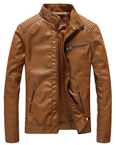 Youhan Men's Casual Zip Up Slim Bomber Faux Leather Jacket