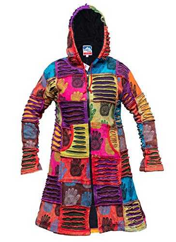 Ezhippie Pixie Hooded Women Winter Coat Patchwork Full Zip Long Jacket