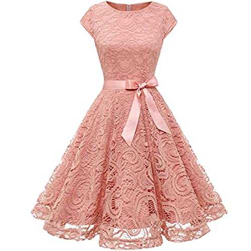 AMhomely Women Dresses for Party Lace Short Sleeves Party Dress Cocktail Prom Ballgown Vintage Dress Ladies Trendy Tunic Dresses Activewear Dresses for Vacation Cocktail Formal Work Wedding