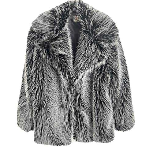 ZhuiKun Women's Faux Fur Lapel Coat Mid-Length Fuzzy Fleece Winter Trench Coat Thick Warm Outerwear Overcoat