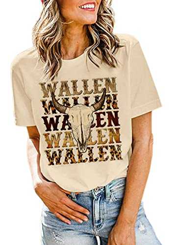Retro Steer Skull Western T-Shirts Women Leopard Vintage Graphic Tees Country Concert Shirt Cowboy Short Sleeve Tops