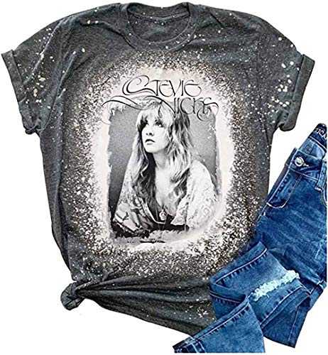 Womens Rock Music Bleached T Shirts Vintage Retro Graphic Concert Tops Funny Letter Print Short Sleeve Casual Shirt