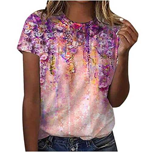 Women Vintage Floral Butterfly Printed Crew Neck T Shirt Summer Tops Casual Loose Short Sleeve Graphic Tees T-Shirt Tunic Blouse - Women's Summer T-Shirt Flowy Pullover Shirts Casual Loose Blouse
