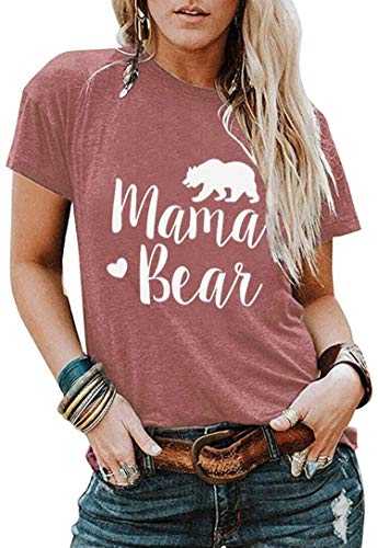 Women Mama Bear Graphic T-Shirts Summer Crew Neck Letter Print Short Sleeve Comfy Blouses Tees