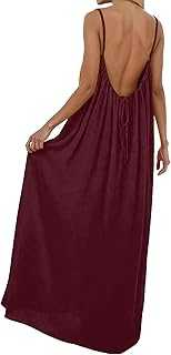 Backless Cami Dresses for Women Casual Lounge Dress Backless Solid Color Sleeveless House Dress Long Sundress with Back Tie