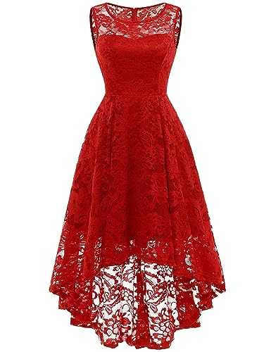 MuaDress 6006 Vintage Floral Lace Sleeveless Hi-Lo Cocktail Formal Party Dress XS Red