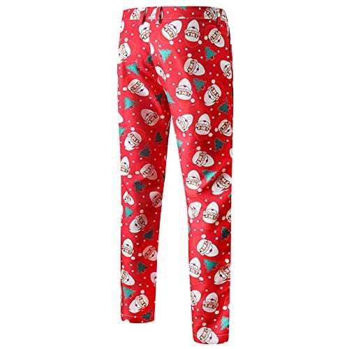umhouerse Christmas Suit Pants for Men Holiday Xmas Print Pants Slim Fit Trousers Christmas Straight Type Trousers for Men UK