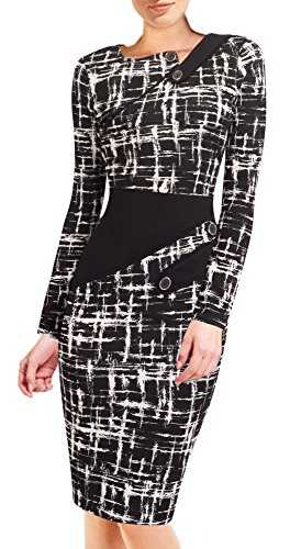 HOMEYEE Women's Voguish Colorblock Wear to Work Pencil Dress UKB231, B63 (UK 8 = Size S, Black + White)