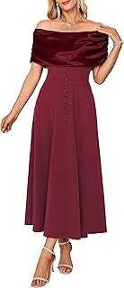 Newshows Womens Off Shoulder Cocktail Evening Dress Elegant Ruched A Line Swing Party Bridesmaid Wedding Guest Dresses