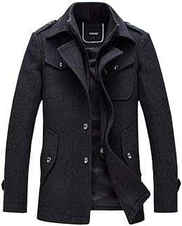 YOUTHUP Mens Wool Coats Regular Fit Military Winter Trench Coat Hip-Length Thick Casual Peacoat