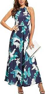 STYLEWORD Women's Maxi Dresses Halter Neck Summer Dress Floral Print Sleeveless Off Shoulder Elegant Long Dress